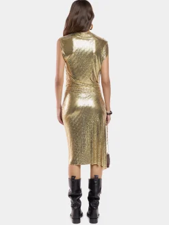 Clearance Robe drapée en maille dorée Sélection De Soirée | Robes