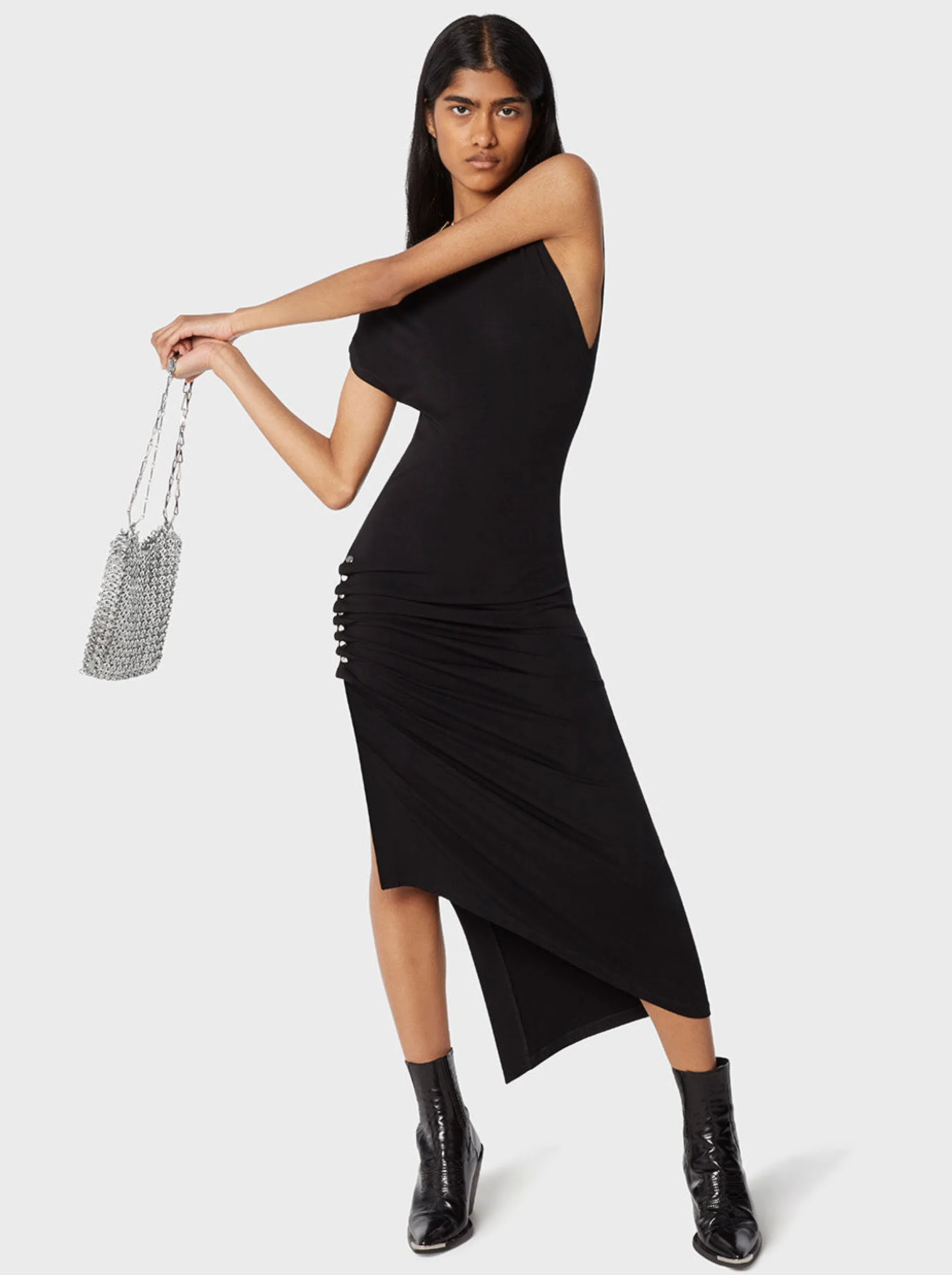 Hot Robe drapée noire en jersey Robes