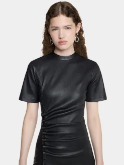 Hot ROBE DRAPéE PRESSION COURTE EN CUIR Robes