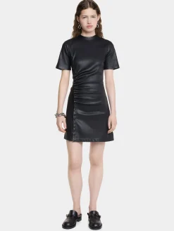Hot ROBE DRAPéE PRESSION COURTE EN CUIR Robes