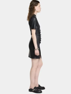 Hot ROBE DRAPéE PRESSION COURTE EN CUIR Robes