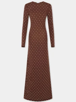 Fashion ROBE LONGUE CHOCOLAT EN JERSEY SECONDE PEAU ORNÉE DE CRISTAUX Robes