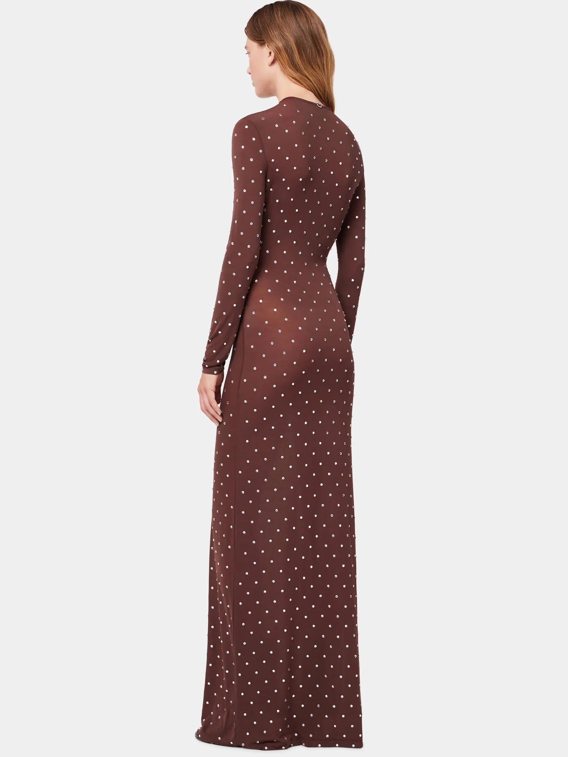 Fashion ROBE LONGUE CHOCOLAT EN JERSEY SECONDE PEAU ORNÉE DE CRISTAUX Robes