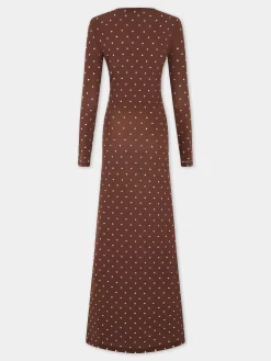 Fashion ROBE LONGUE CHOCOLAT EN JERSEY SECONDE PEAU ORNÉE DE CRISTAUX Robes