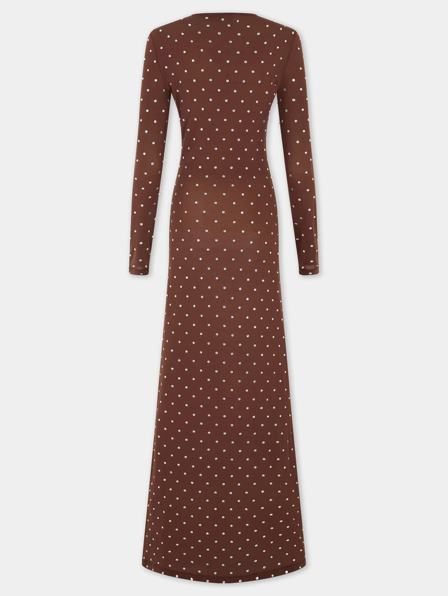 Fashion ROBE LONGUE CHOCOLAT EN JERSEY SECONDE PEAU ORNÉE DE CRISTAUX Robes