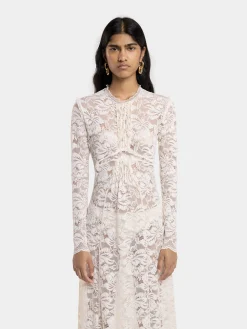 Shop ROBE LONGUE EN DENTELLE IVOIRE Robes