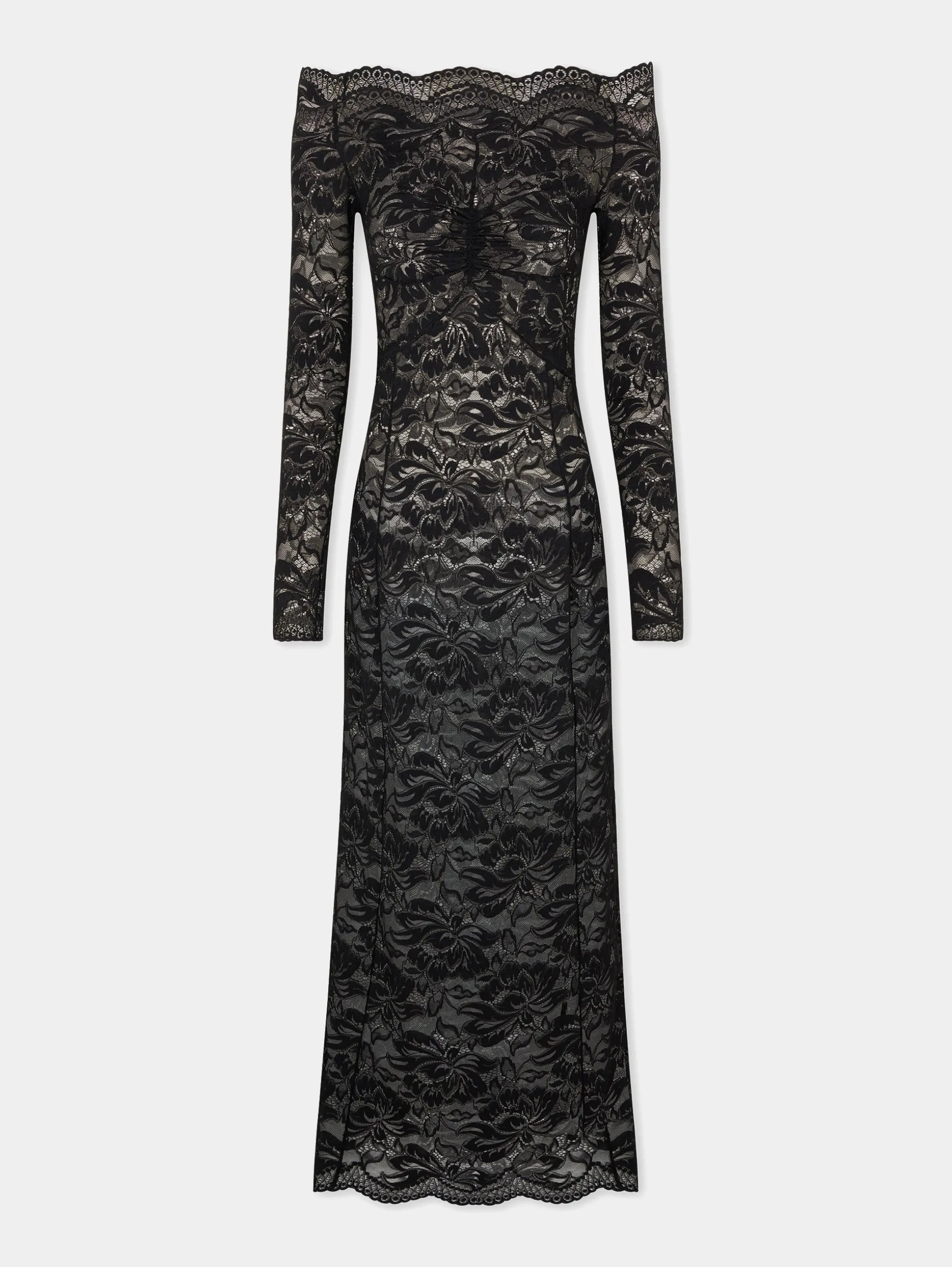 Store Robe longue en dentelle noire à col bardot Robes