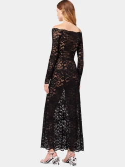 Store Robe longue en dentelle noire à col bardot Robes
