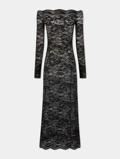 Store Robe longue en dentelle noire à col bardot Robes