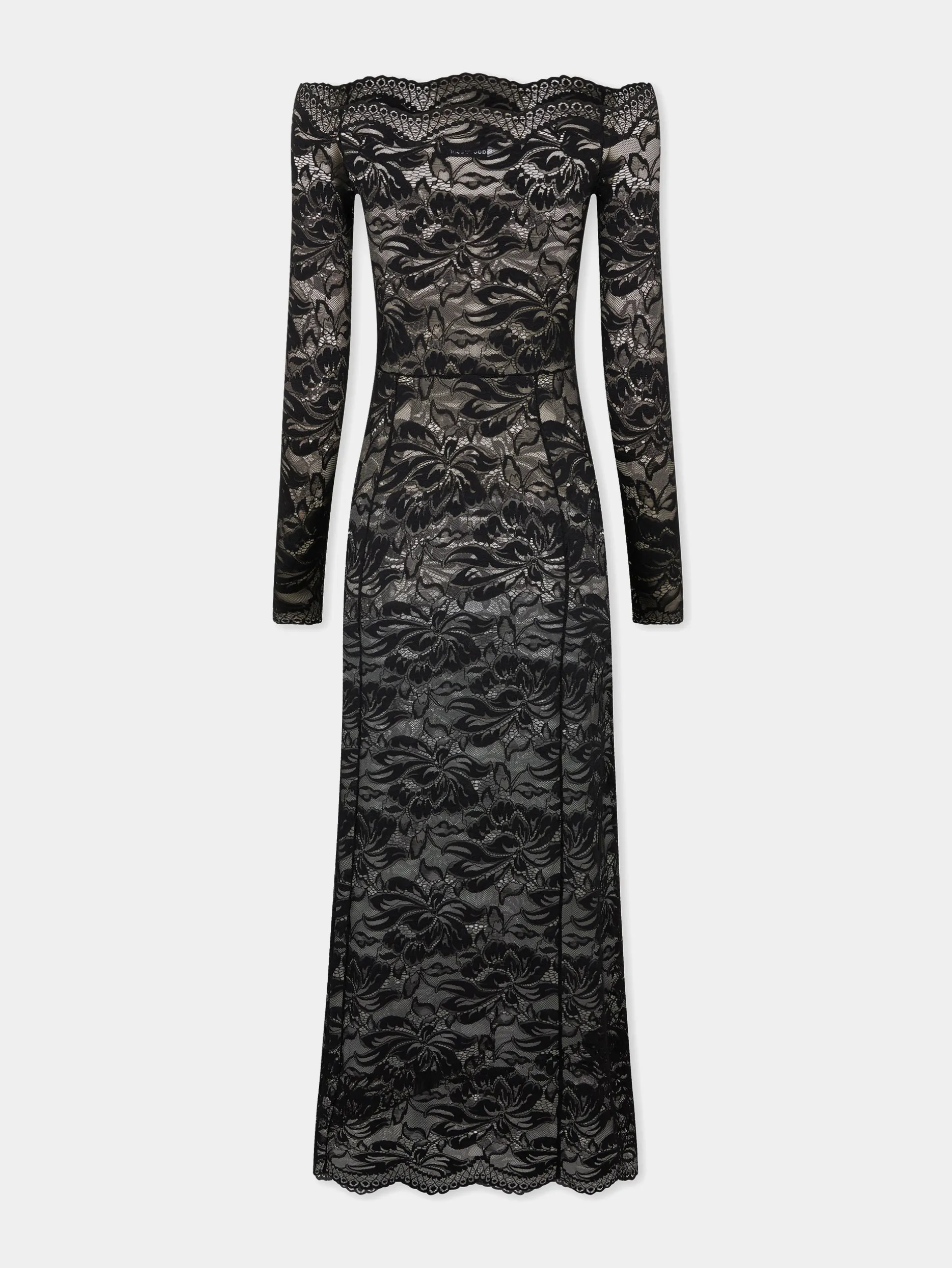 Store Robe longue en dentelle noire à col bardot Robes