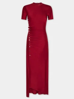 New ROBE LONGUE ROUGE DRAPEE EN JERSEY Sélection De Soirée | Robes