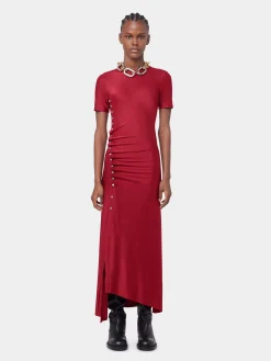 New ROBE LONGUE ROUGE DRAPEE EN JERSEY Sélection De Soirée | Robes