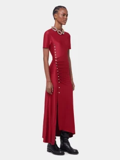 New ROBE LONGUE ROUGE DRAPEE EN JERSEY Sélection De Soirée | Robes