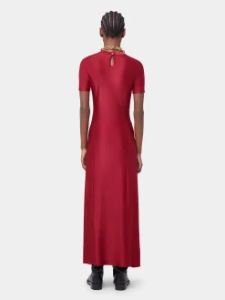 New ROBE LONGUE ROUGE DRAPEE EN JERSEY Sélection De Soirée | Robes