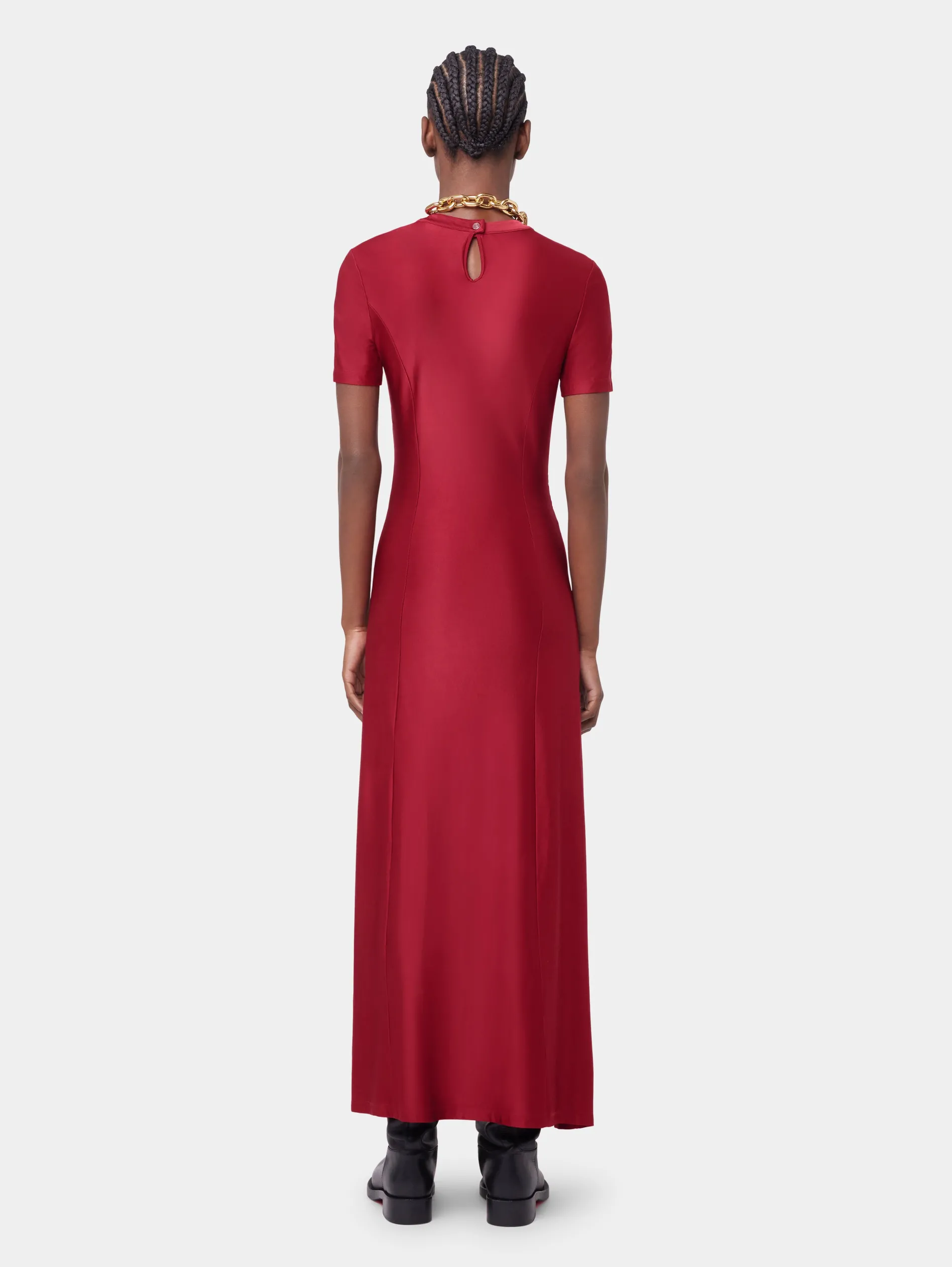 New ROBE LONGUE ROUGE DRAPEE EN JERSEY Sélection De Soirée | Robes