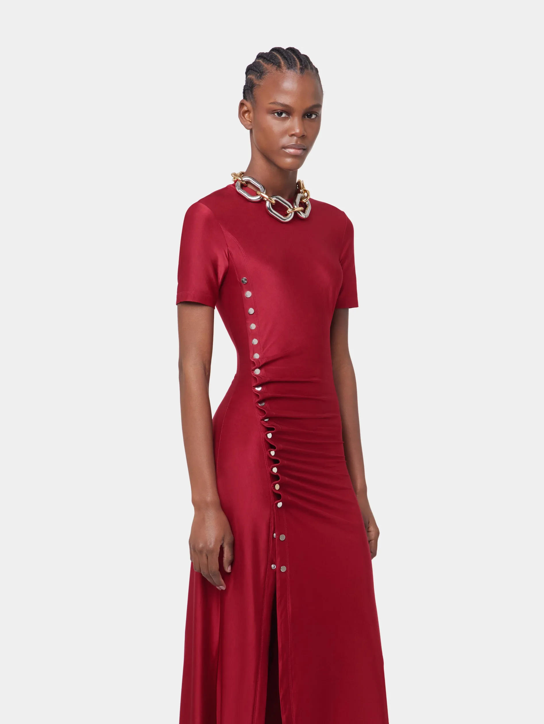 New ROBE LONGUE ROUGE DRAPEE EN JERSEY Sélection De Soirée | Robes