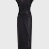 Online Robe noire drapée à piercing Robes