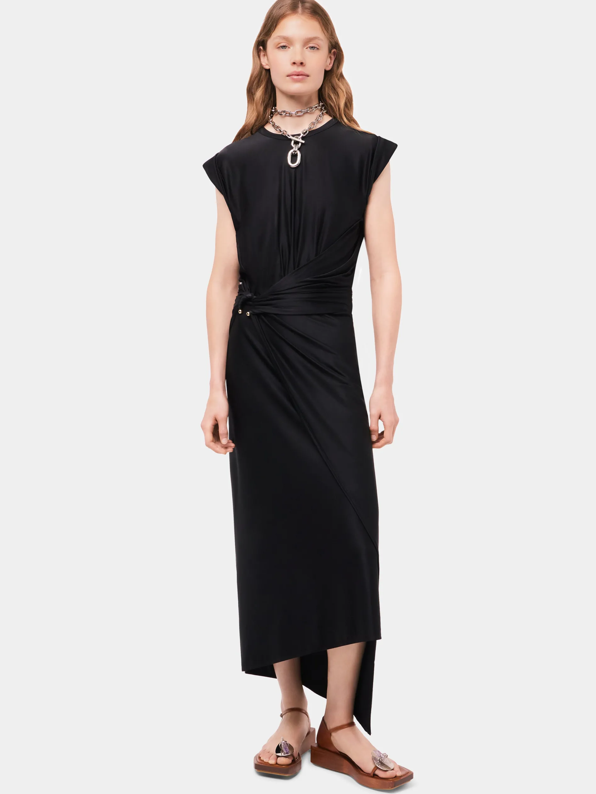 Online Robe noire drapée à piercing Robes