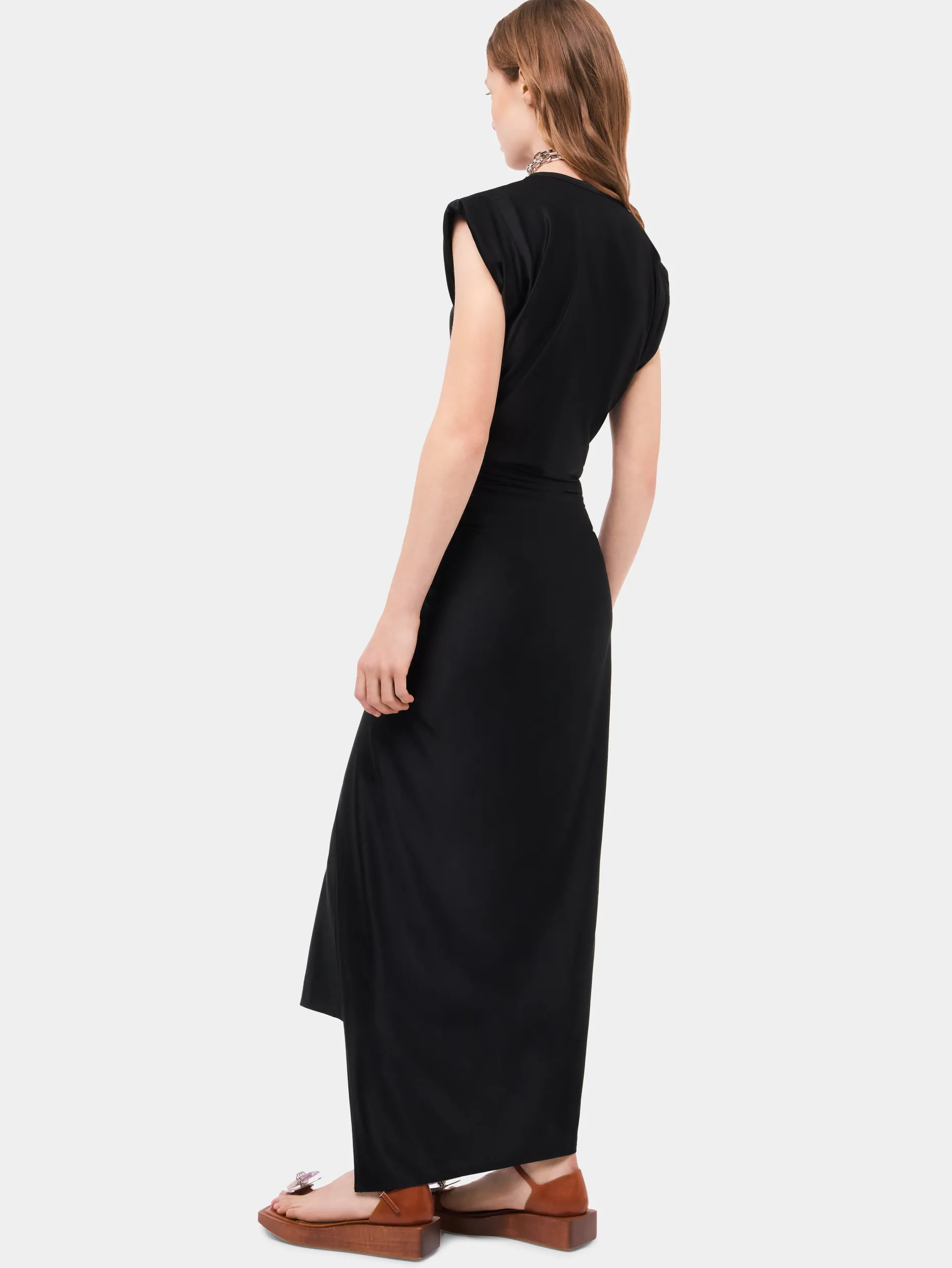 Online Robe noire drapée à piercing Robes