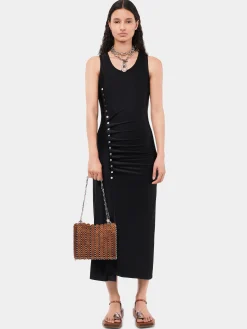 Outlet Robe noire drapée pression sans manches Robes