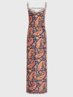 Cheap Robe nuisette à motif paisley à détail de chaîne