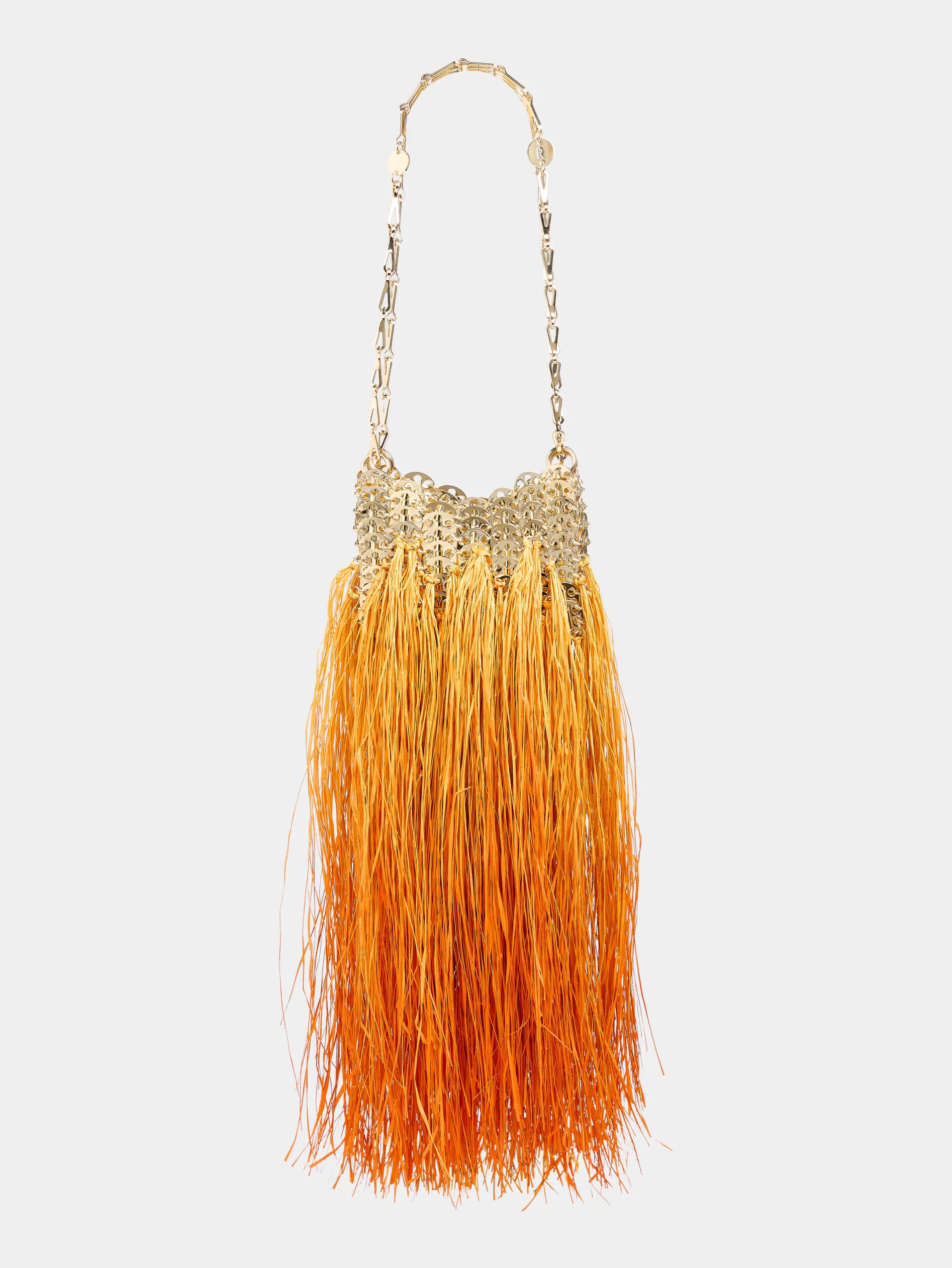 Cheap Sac 1969 nano or fait main avec des franges en raphia Le Sac 1969