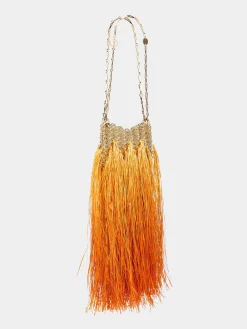 Cheap Sac 1969 nano or fait main avec des franges en raphia Le Sac 1969