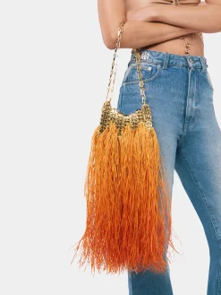 Cheap Sac 1969 nano or fait main avec des franges en raphia Le Sac 1969