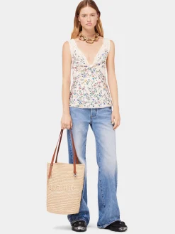 Store Sac cabas en raphia beige Sacs Porté Épaule