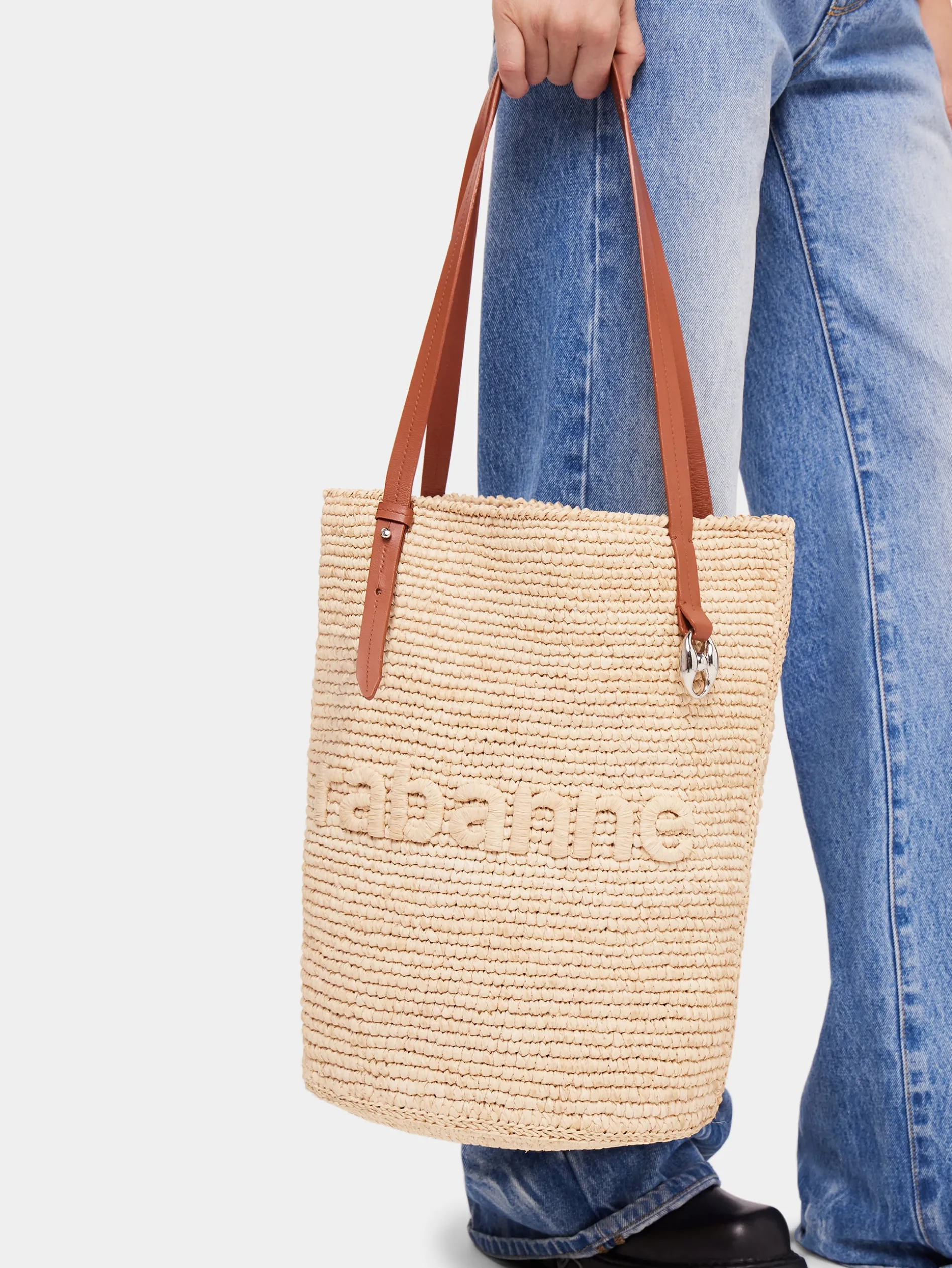 Store Sac cabas en raphia beige Sacs Porté Épaule