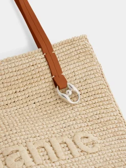 Store Sac cabas en raphia beige Sacs Porté Épaule