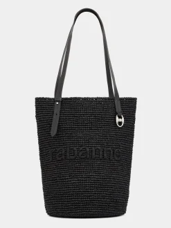Sale Sac cabas en raphia noir avec logo Sacs Porté Épaule