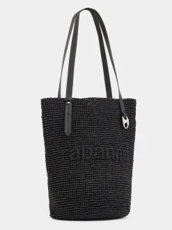 Sale Sac cabas en raphia noir avec logo Sacs Porté Épaule