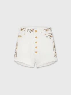 Cheap Short brodé en denim blanc cassé Denim | Pantalons