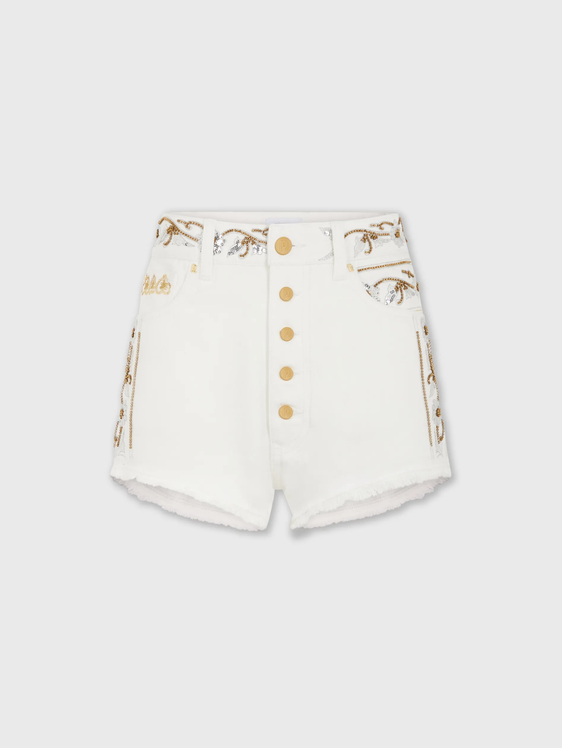 Cheap Short brodé en denim blanc cassé Denim | Pantalons
