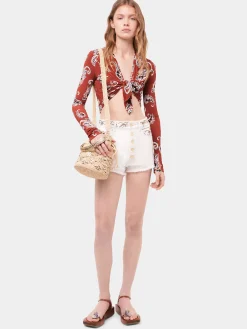 Cheap Short brodé en denim blanc cassé Denim | Pantalons