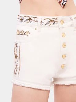 Cheap Short brodé en denim blanc cassé Denim | Pantalons