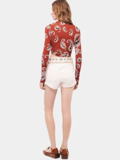 Cheap Short brodé en denim blanc cassé Denim | Pantalons