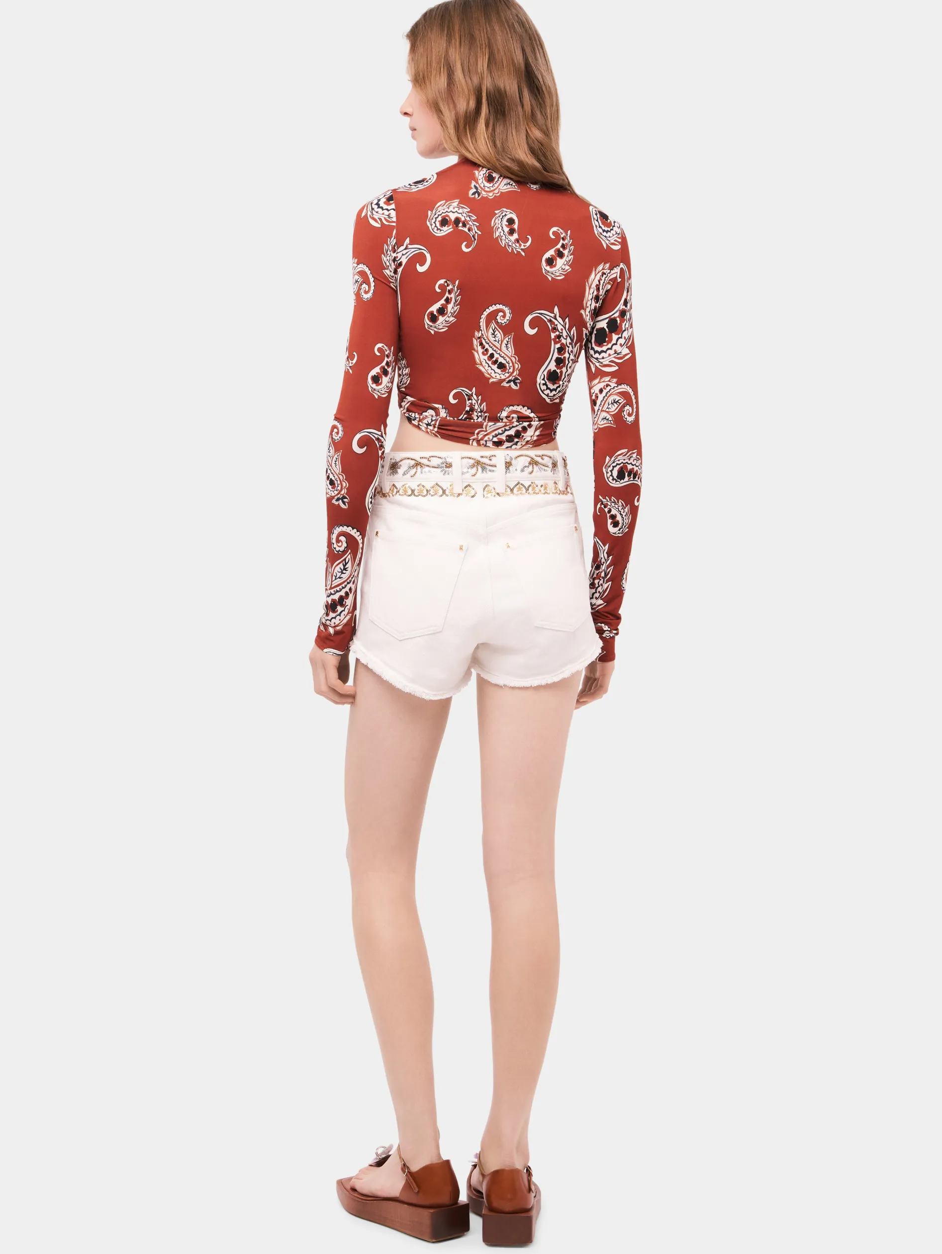 Cheap Short brodé en denim blanc cassé Denim | Pantalons
