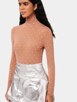 New Top à col roulé caramel avec cristaux Hauts