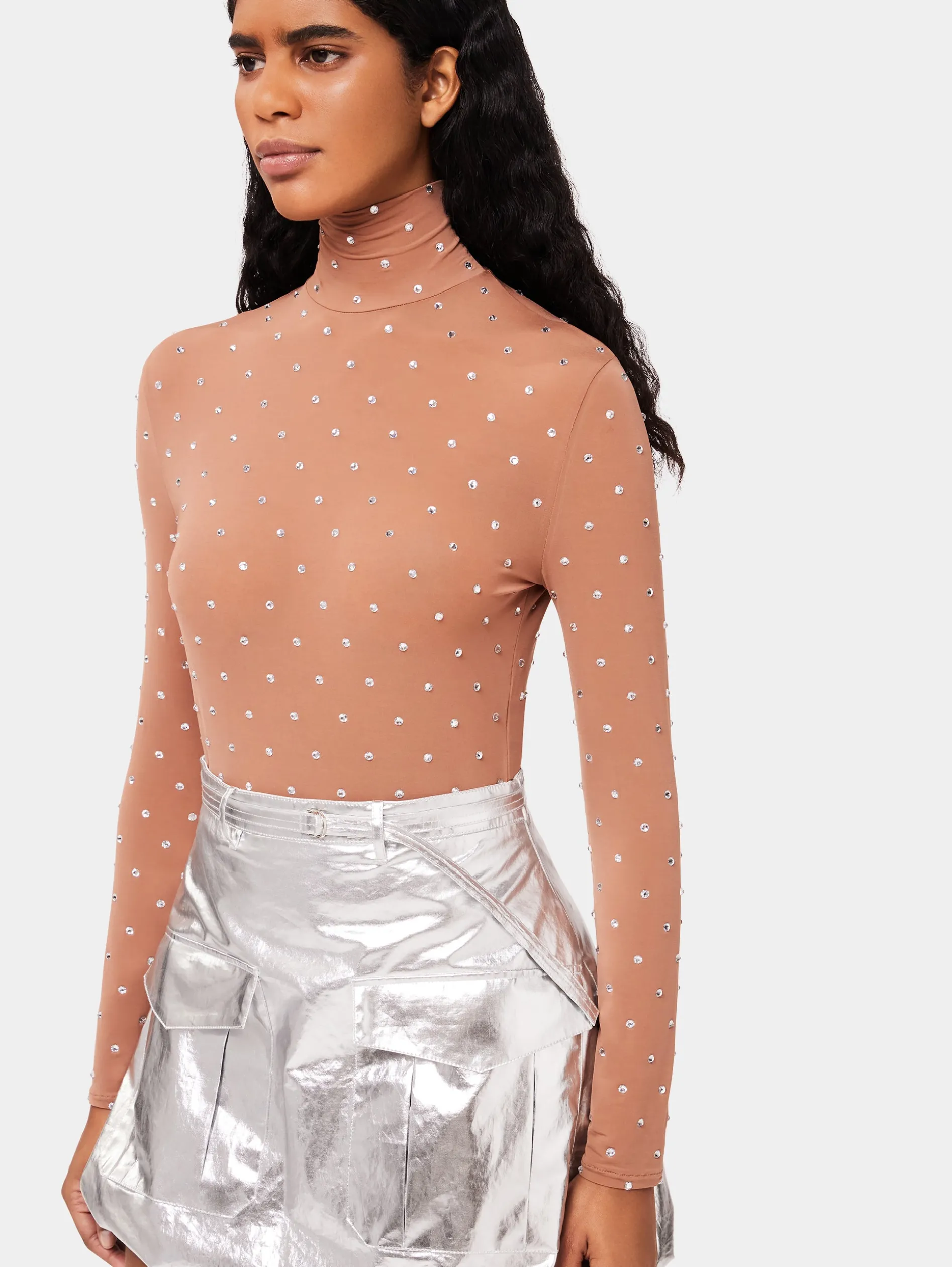 New Top à col roulé caramel avec cristaux Hauts