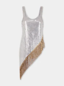 Hot Top asymétrique en côte de maille à franges métalliques Hauts