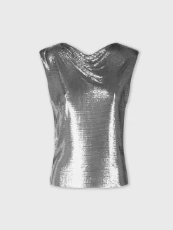 Cheap Top dans une mini-maille argentée Hauts