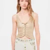 Clearance Top drapé de couleur raphia à détails métalliques Hauts