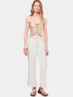 Clearance Top drapé de couleur raphia à détails métalliques Hauts