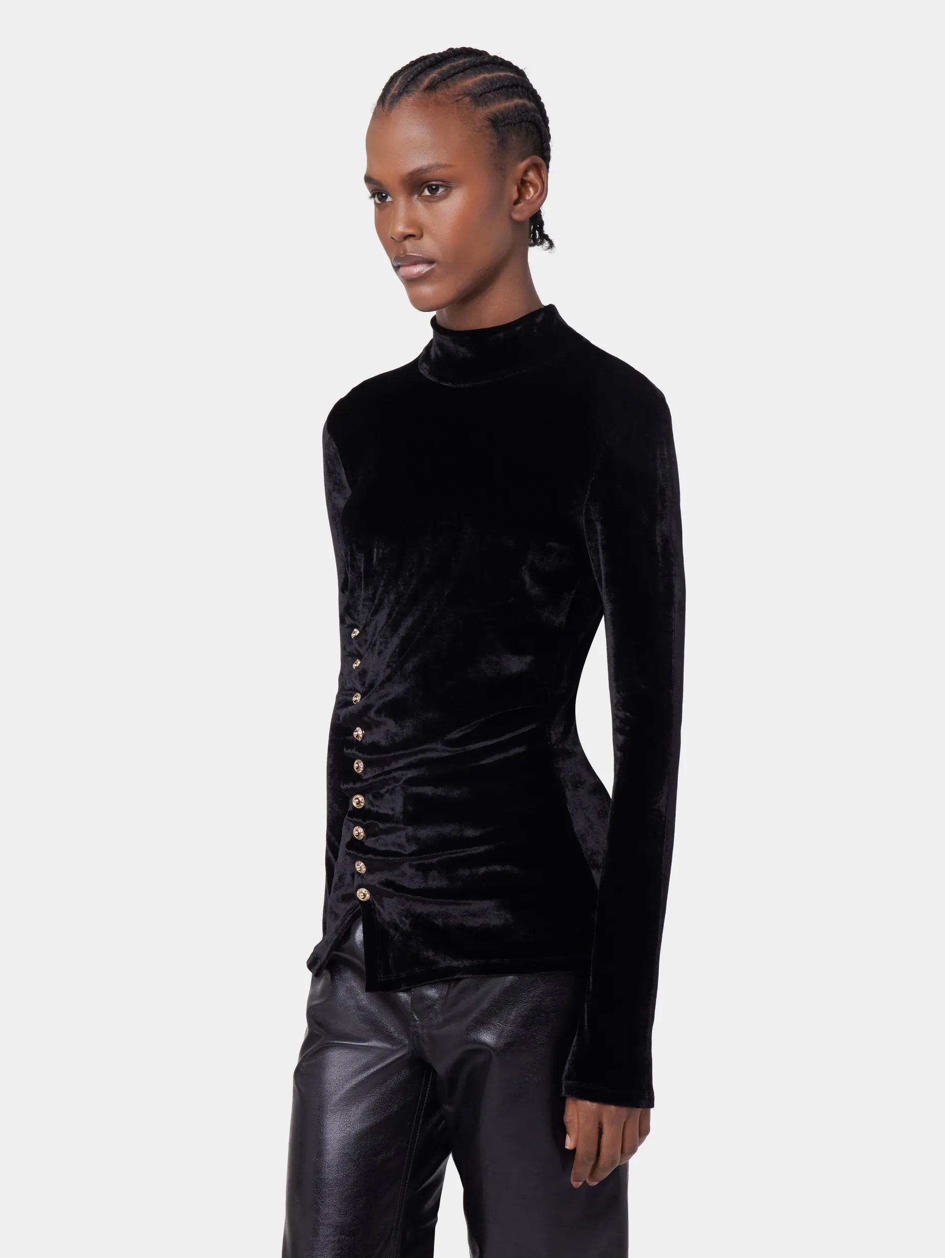 Fashion TOP MANCHES LONGUES DRAPE EN VELOURS Sélection De Soirée