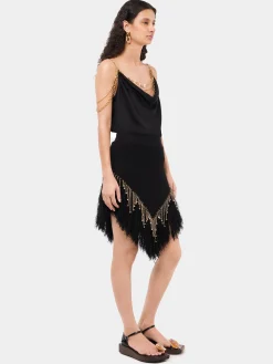 Store Top noir avec bretelles ornées de la chaîne signature