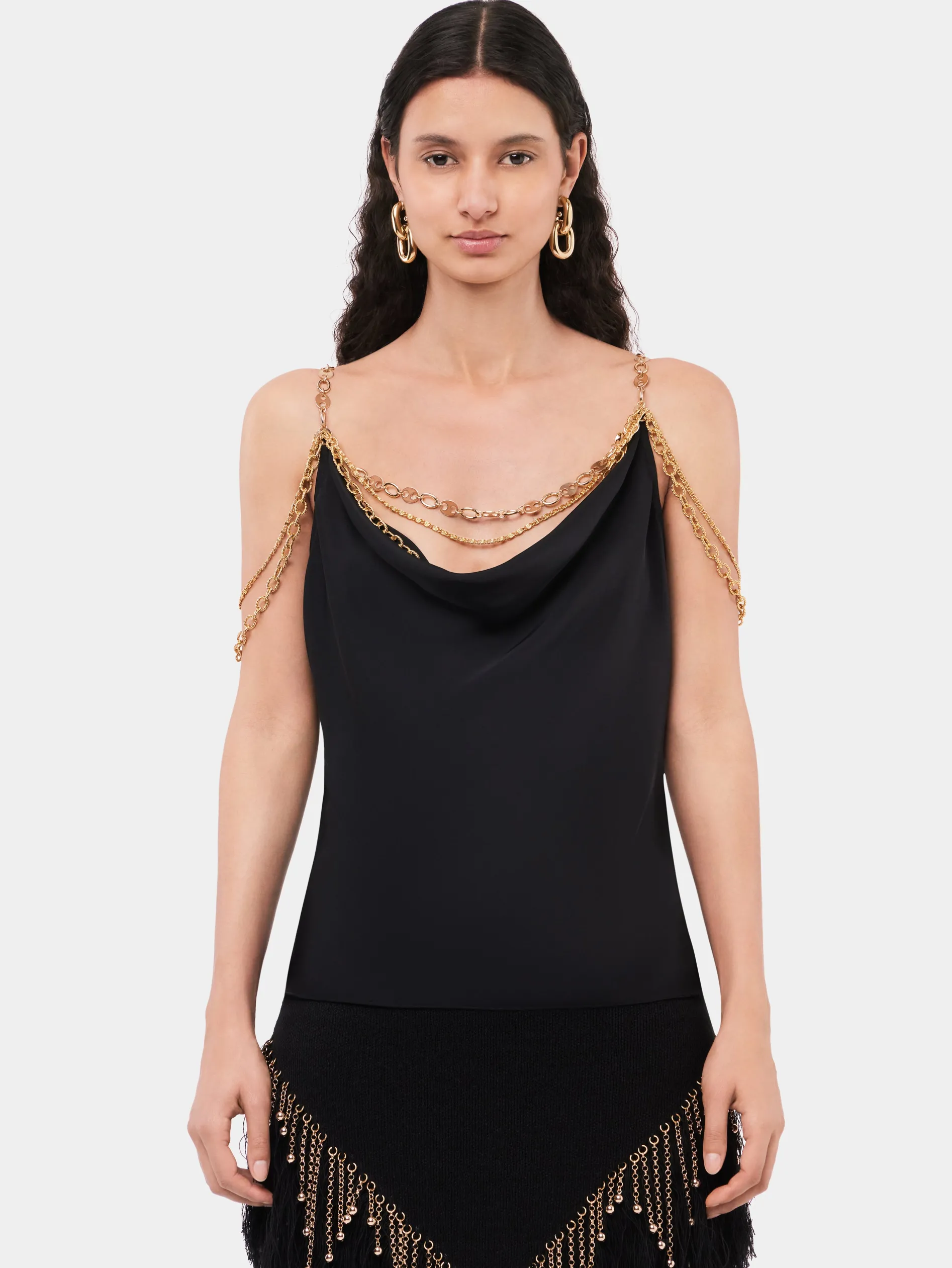Store Top noir avec bretelles ornées de la chaîne signature "Eight"n Hauts