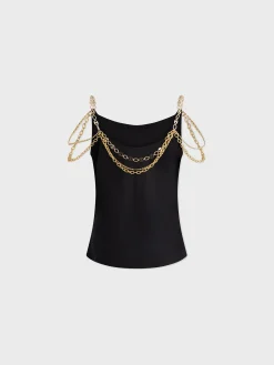 Store Top noir avec bretelles ornées de la chaîne signature