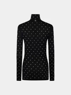 Discount TOP NOIR EN JERSEY SECONDE PEAU ORNÉ DE CRISTAUX Hauts